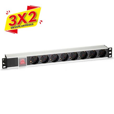 REGLETA PDU RACK 19\" 8 TOMAS + INTERRUPTOR ALUMINIO CROMAD (3 X 2)