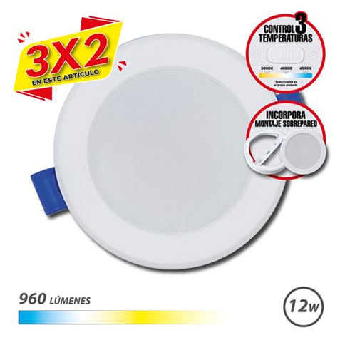 DOWNLIGHT CIRCULAR 12W | 960LM 3 TEMPERATURAS + SOBREPARED ELBAT (3 X 2)
