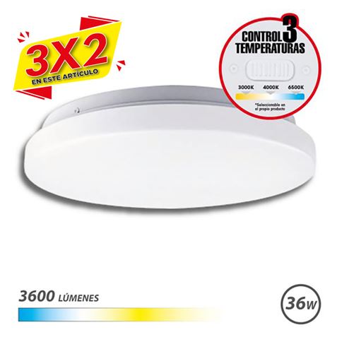 APLIQUE LED TECHO REDONDO 36W | 3600LM | 3 TEMPERATURAS ELBAT (3 X 2)