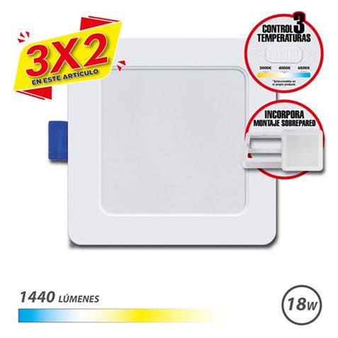 DOWNLIGHT CUADRADO 18W|1440LM 3 TEMPERATURAS + SOBREPARED ELBAT (3 X 2)