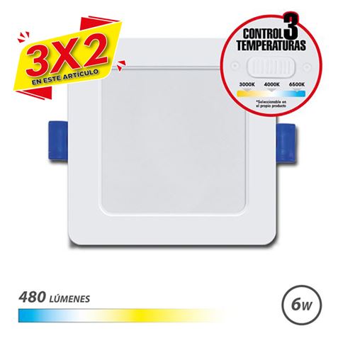 DOWNLIGHT CUADRADO 6W | 480LM | SELECTOR 3 TEMPERATURAS ELBAT (3 X 2)