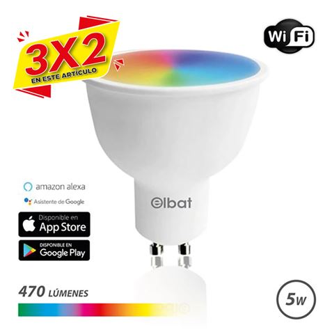 BOMBILLA LED SMART WIFI GU10 5W 470LM RGB ELBAT (3 X 2)