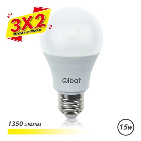 BOMBILLA LED A60 | 15W | 1350LM | E27 | LUZ CALIDA | ELBAT (3 X 2)