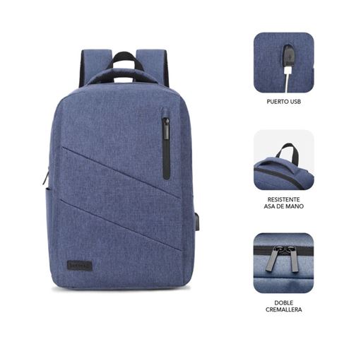 MOCHILA PARA PORTATILES HASTA 15.6" CITY BACKPACK CON USB SUBBLIM AZUL - BP-2BL2001-1