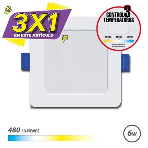 DOWNLIGHT CUADRADO 6W | 480LM | SELECTOR 3 TEMPERATURAS ELBAT (3 X 1)