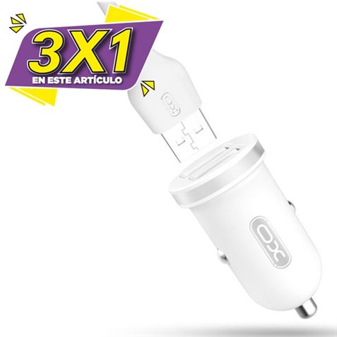 PACK CARGADOR MECHERO TZ08 2.1A + CABLE TIPO LIGHTNING BLANCO XO (3 X 1)