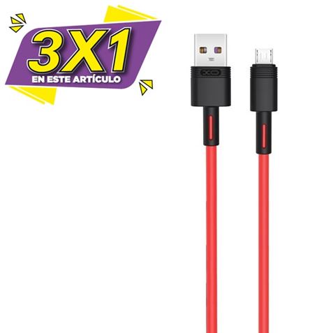 CABLE NBQ166 CARGA RAPIDA USB - MICRO USB | 5A | 1 METRO | ROJO XO (3 X 1)