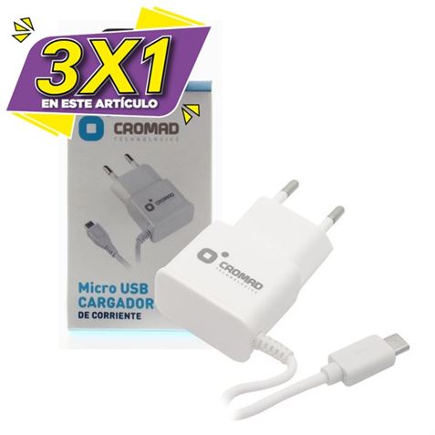 CARGADOR DE CORRIENTE MICRO USB 2.1A BLANCO CROMAD (3 X 1)