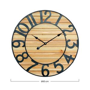 RELOJ PARED VINTAGE NEGRO/MADERA CLARA 60CM - 81034