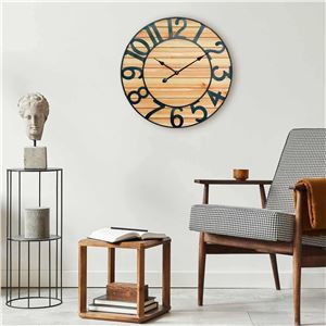RELOJ PARED VINTAGE NEGRO/MADERA CLARA 60CM - 81034-1