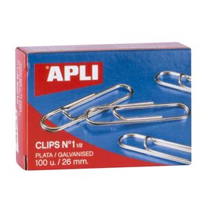 CAJA DE 100 UNIDADES DE CLIPS PLATEADOS - Nº1 Y 1/2 - 26MM - APLI - 11713