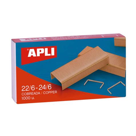 GRAPAS COBRE 22/6 - 24/6 CAJA 1000 UNIDADES GALVANIZADAS APLI - 18142
