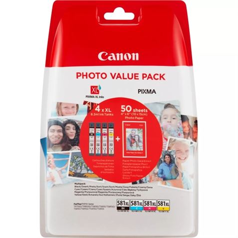 PACK 4 CARTUCHOS + 5 HOJAS PAPEL FOTOGRAFICO CLI581XL CANON - 2052C006