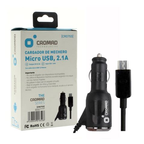 REACONDICIONADO CARGADOR DE MECHERO MICRO USB 2.1A NEGRO CROMAD - CR0753-1