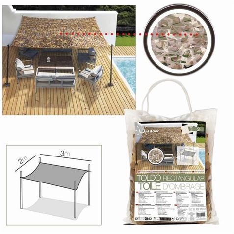 TOLDO TRIANGULAR EFECTO CAMUFLAJE CON BOLAS 2X3. METROS - 51144F