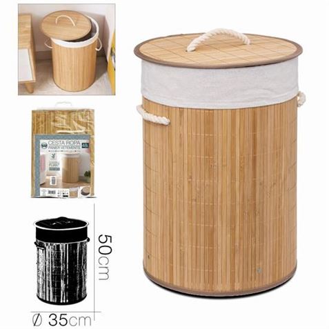 CESTA ROPA BAMBU CON TAPA 48 LITROS 35X50 - 14827