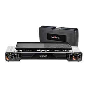 COCINA DE GAS PORTATIL DOBLE BOMBONA ACERO + PLANCHA + MALETIN MUVIP