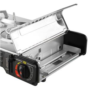 COCINA DE GAS PORTATIL DOBLE BOMBONA ACERO + PLANCHA + MALETIN MUVIP - MV0613-3