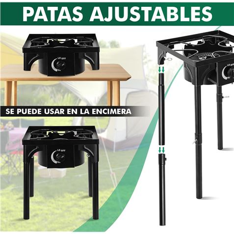FOGÓN DE GAS ALTA POTENCIA 1 FUEGO 40X40CM AJUSTABLE EN ALTURA MUVIP - MV0633-3