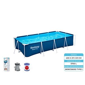 PISCINA RECTANGULAR + BOMBA STEEL PRO 300X201X66 BESTWAY - 56424.
