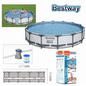 PISCINA CIRCULAR STEEL PRO + BOMBA FILTRO 427CM DIÁMETRO X H84CM BESTWAY - 56595.