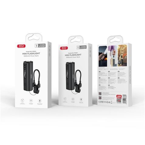 MINI POWERBANK 5000MAH CON LINTERNA Y CABLE TIPO C PR281 NEGRO XO - XOPR281-1