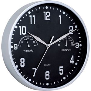 RELOJ DE PARED CON TERMOMETRO REDONDO NEGERO 23CM - 07120