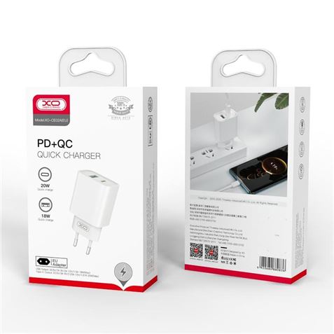 CARGADOR USB-A Y USB-C 20W+18W CON CABLE TIPO C CE02 XO - XOCE02ATC-1