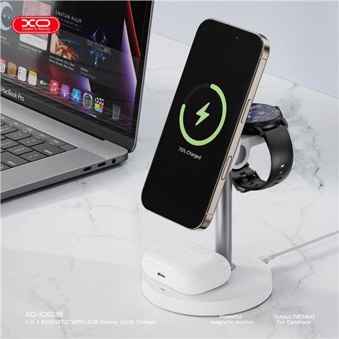 CARGADOR INALAMBRICO MAGNETICO 3 EN 1 CX038 BLANCO XO - XOCX038WH-4