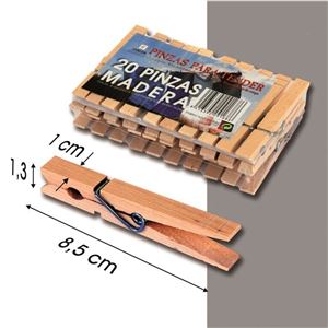 PACK 20 PINZAS DE ROPA GRANDES MADERA - 09168