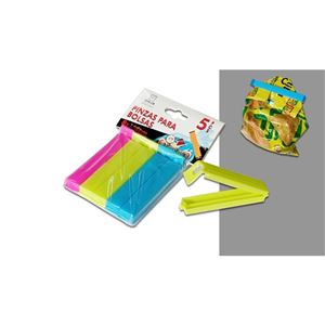 PACK 5 PINZAS DE CIERRE PLASTICO PARA BOLSAS 8CM - 07402