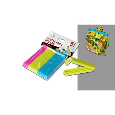PACK 5 PINZAS DE CIERRE PLASTICO PARA BOLSAS 8CM - 07402