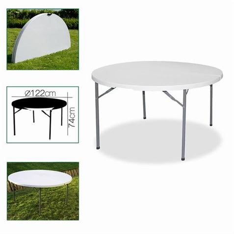 REACONDICIONADA MESA PLEGABLE REDONDA BLANCO 122XH74CM - 14799