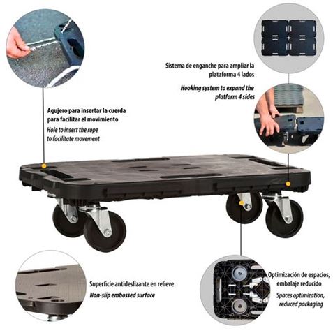 PLATAFORMA CON RUEDAS EXTENSIBLE PARA CARGA 480X290X40MM ARTPLAST - L4829N-1