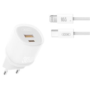 CARGADOR CARGA RAPIDA 30W USB-A /USB-C L151 + CALBE LIGHTNING BLANCO XO