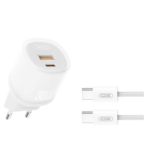 CARGADOR CARGA RAPIDA 30W USB-A /USB-C L151 + CALBE TIPO C BLANCO XO - XOL151TC
