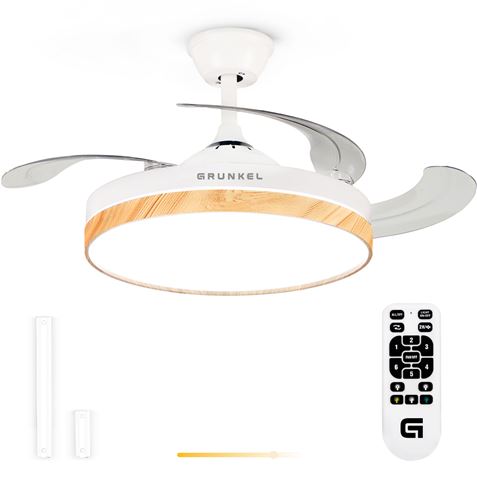 VENTILADOR TECHO 42" LED BLANCO 20W ASPAS RETRACTILES BLANCO/MADERA GRUNKEL - SKYWIND-42W25
