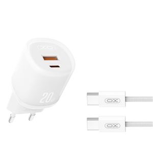 CARGADOR RAPIDO USB-A / USB-C 20W CON CABLE TIPO C L144 BLANCO XO - XOL144TCWH