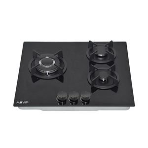 PLACA A GAS PARA ENCASTRAR 3 FUEGOS CRISTAL NEGRO MUVIP