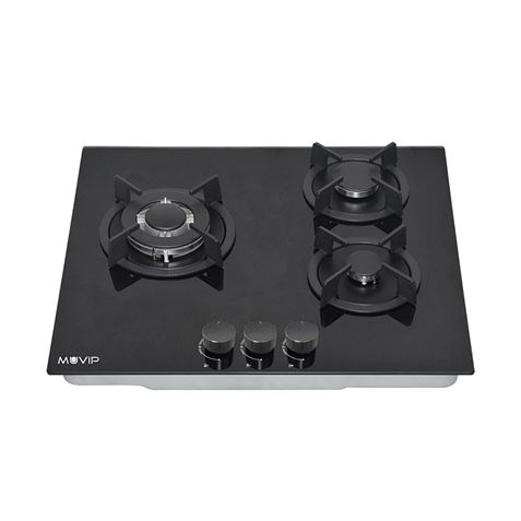 PLACA A GAS PARA ENCASTRAR 3 FUEGOS CRISTAL NEGRO MUVIP - MV0626