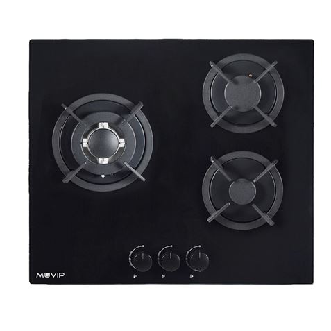 PLACA A GAS PARA ENCASTRAR 3 FUEGOS CRISTAL NEGRO MUVIP - MV0626-1