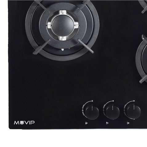 PLACA A GAS PARA ENCASTRAR 3 FUEGOS CRISTAL NEGRO MUVIP - MV0626-3