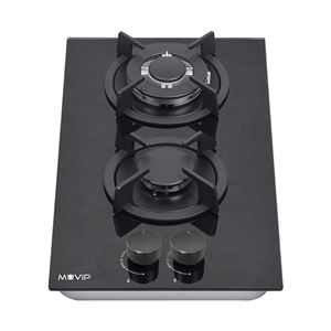 PLACA A GAS PARA ENCASTRAR 2 FUEGOS CRISTAL NEGRO MUVIP