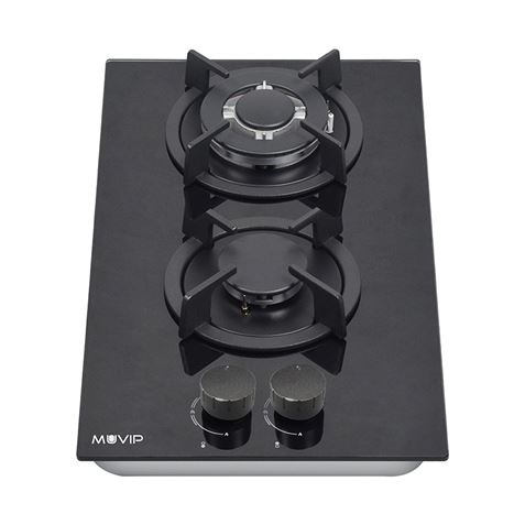 PLACA A GAS PARA ENCASTRAR 2 FUEGOS CRISTAL NEGRO MUVIP - MV0627
