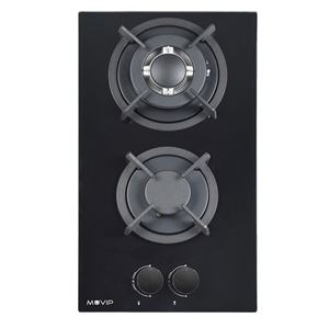 PLACA A GAS PARA ENCASTRAR 2 FUEGOS CRISTAL NEGRO MUVIP - MV0627-1