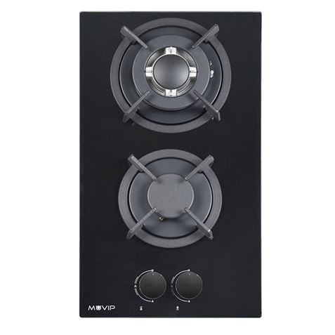 PLACA A GAS PARA ENCASTRAR 2 FUEGOS CRISTAL NEGRO MUVIP - MV0627-1