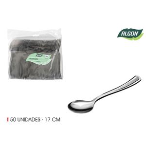 SET 50 CUCHARAS 17CM PLASTICO REUTILIZABLE PLATA ALGON - BA01054276679