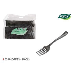 SET 50 TENEDOR 10CM PLASTICO REUTILIZABLE PLATA ALGON - BA01054274994-1
