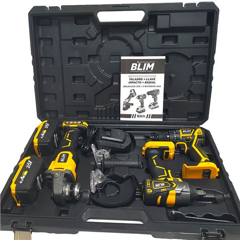 REAC PACK 20V TALADRO/LLAVE IMPACTO/RADIAL S/CARBONES | 2 BATERIAS 4AH BLIM - BL0414-1-2