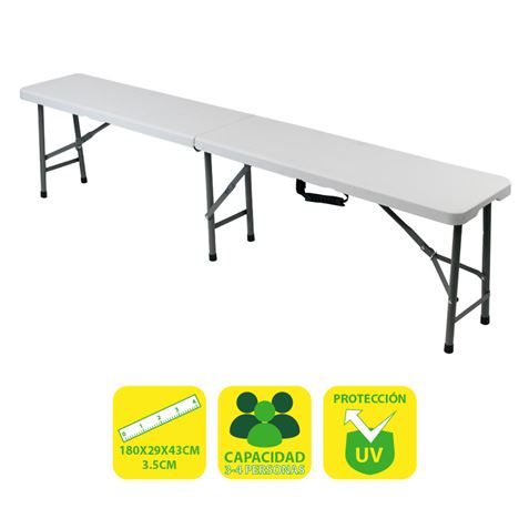 REACONDICIONADO BANCO DE RESINA PLEGABLE 180X29X43CM 3.5CM SUNGARDEN - SG0104